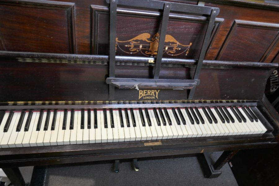 A Victorian iron framed upright piano by Berry, London - Image 3 of 4