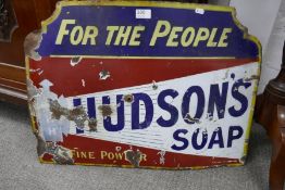 Hudson's Soap; an old enamel sign having shaped top, 69cms