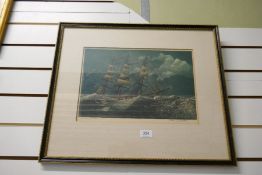 A coloured etching titled 'In the Roaring Forties' pencil signed Geoffrey
