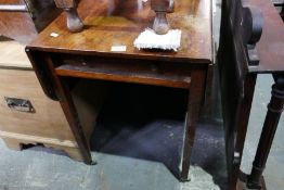 An antique mahogany Pembroke table, a small oak gateleg table, and a bureau with chequer inlay (3)