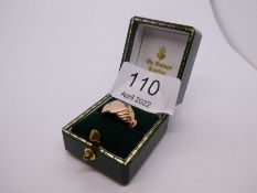 Unmarked yellow metal sweetheart ring, possibly 9ct Rose gold, size I, 5.6g approx