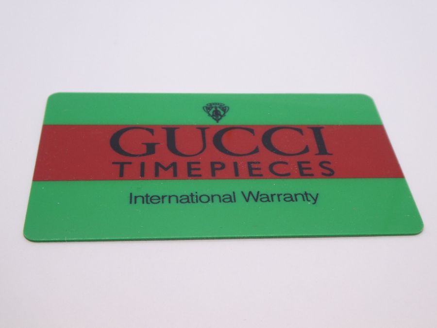 Cased 'Gucci' wristwatch on black leather strap, purchased 1988 - Image 7 of 8