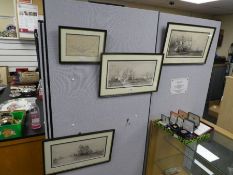W L Wylie, a set of three pencil signed etchings of galleons in the Battle of Trafalgar and a nautic
