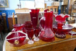 A quantity of red glassware