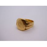 Gent's yellow metal, possibly 18ct yellow gold heavy signet ring, inscribed with initials, unmarked