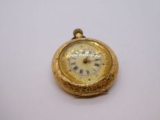 Antique 18ct yellow gold cased ladies fob watch with all over floral engraved decoration, with prett