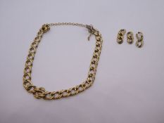 Ladies 9ct yellow gold curblink bracelet with safety chain and extra links, by Champesan, marked 375