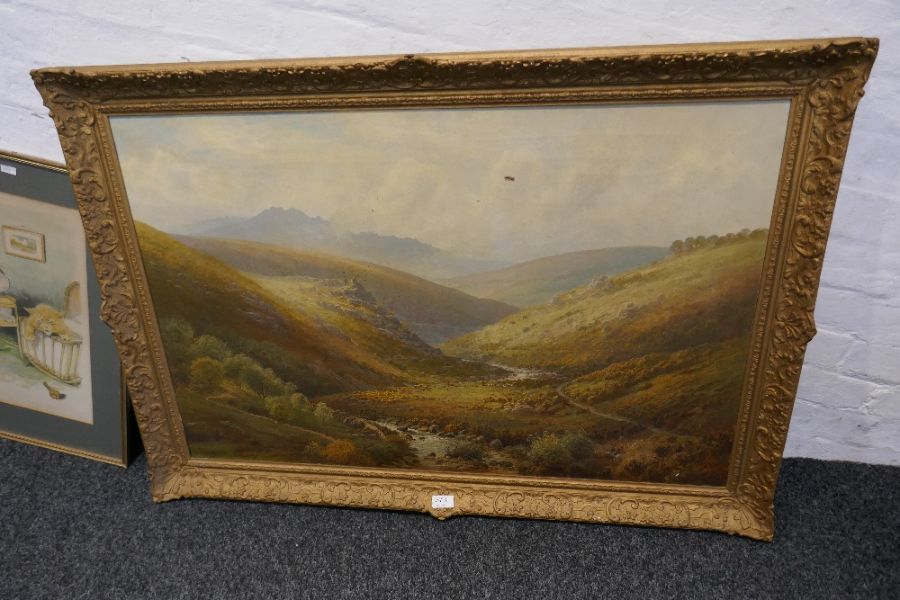 J.Barrett; a late 19th century oil of rocky stream in mountainous landscape, probably Scotland or Wa - Image 2 of 2