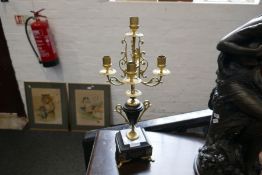 A pair of late 19th century slate and gilt metal five sconce candelabra, height 50.5cms