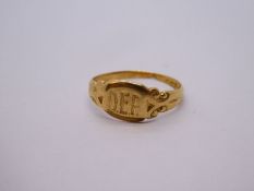 18ct yellow gold Signet ring inscribed with initials 'DEF' 2.3g approx, size M, marked 18