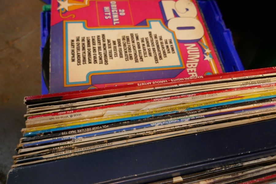 Four boxes of mixed vinyl LP records, to include various themes such as Dance, Soundtracks, Rock, et - Image 6 of 11