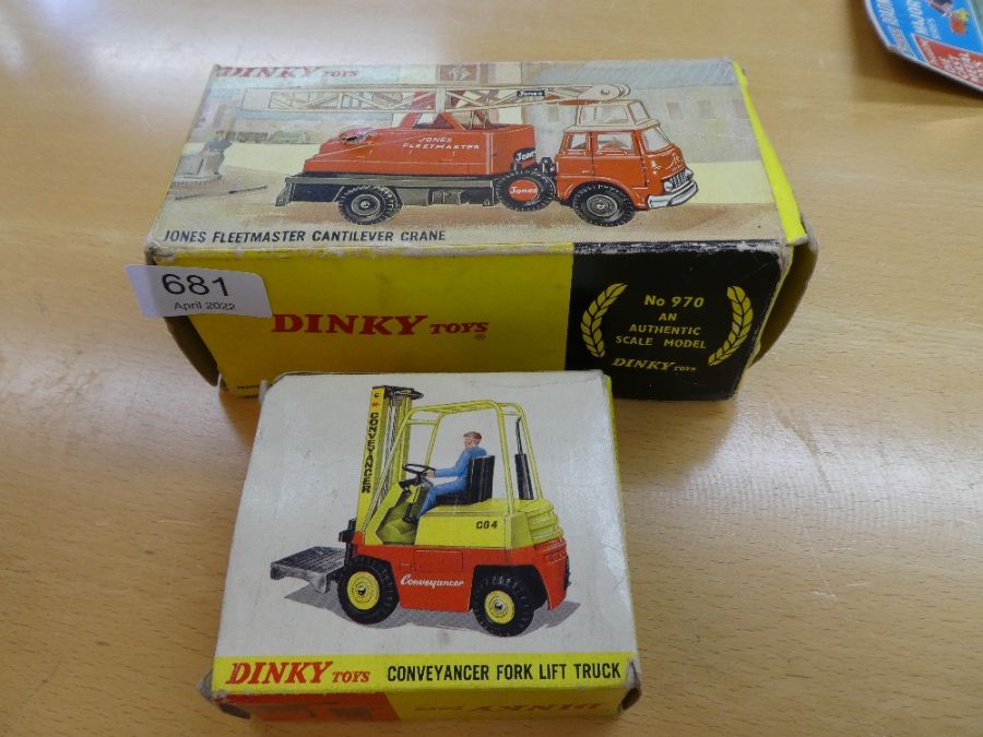 Dinky 970 Jones Fleetmaster CantiLever Crane and Dinky 404 Fork lift in good condition, boxed