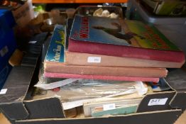 Box vintage annuals, postcards, magazines, etc