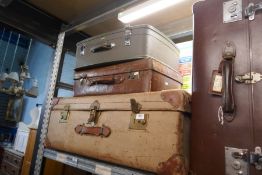 Two old leather suitcases and others