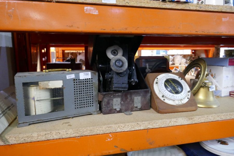 Negretti and Zambra metal cased barograph, Sestrel compass, brass bell and cased bubble sextant etc - Image 2 of 3