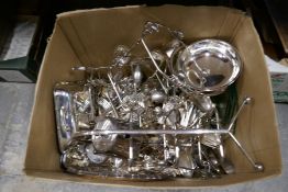 A carton of silver plated items