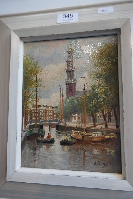 A small oil of Dutch waterway, A. Rutgers,Signed 17cm x 22.5cms