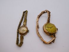 Vintage 9ct yellow gold ladies wristwatch on 9ct yellow gold strap marked 9ct, watch marked 375, 18.