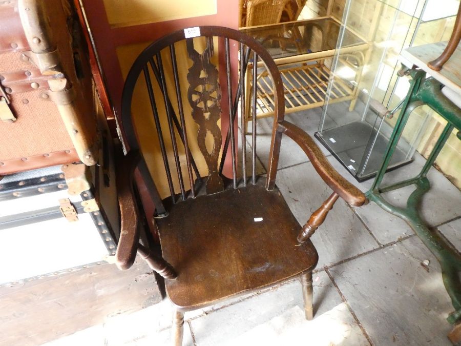 A set of six modern Windsor wheelback kitchen chairs