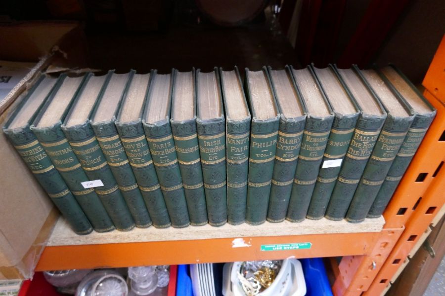 16 volumes of Thackeray leather bound books and box of Sabena Revue