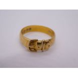 18ct yellow gold buckle ring, size O, marked 18, 4.7g approx