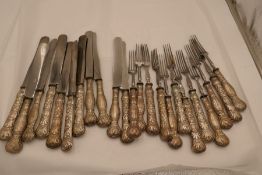 A large quantity of eleven Austria-Hungary silver handled knives and forks. Possibly pre 1866, Linz.