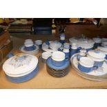 Quantity of vintage blue, white and floral decoration Studio pottery dinnerware