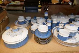 Quantity of vintage blue, white and floral decoration Studio pottery dinnerware