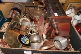 A quantity of pictures, plus a tray of sundry including copper items