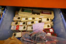 Box of boxed Days Gone cars, Dinky, Hotwheels, and other playworn model vehicles