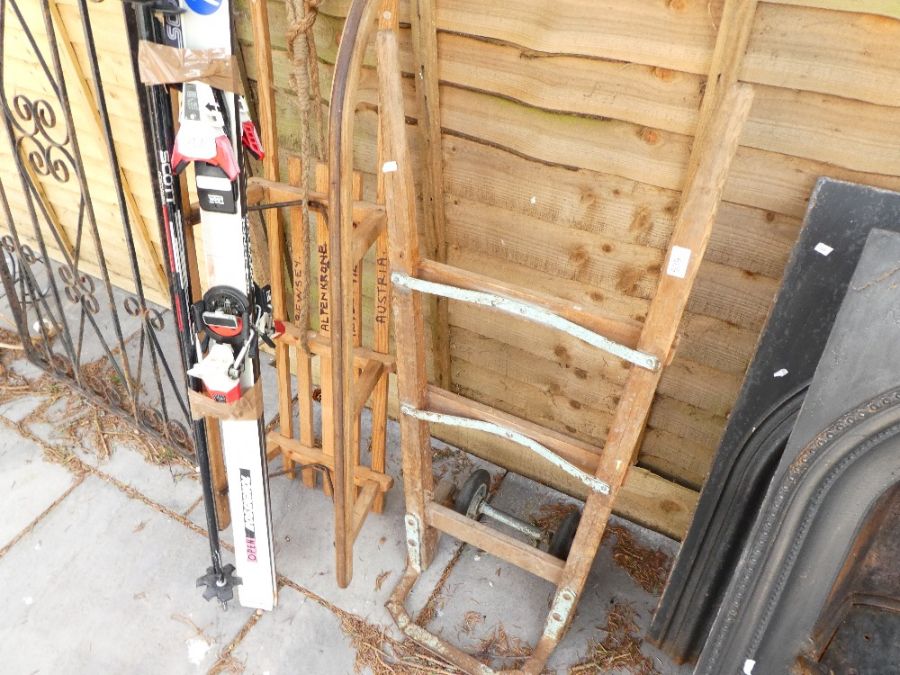 An old sack barrow, a sledge and a pair of skis - Image 2 of 4