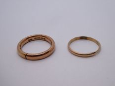 9ct Rose gold thick wedding band, marked 375, visible cut mark, Birmingham, 4.2g approx, size M, and