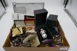 Tray of costume jewellery to include Sekonda wristwatches including Seksy, simulated pearl necklaces