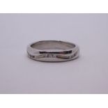 9ct white gold wedding band, inset with small diamond chips, size N/O, marked 375, 3.8g approx