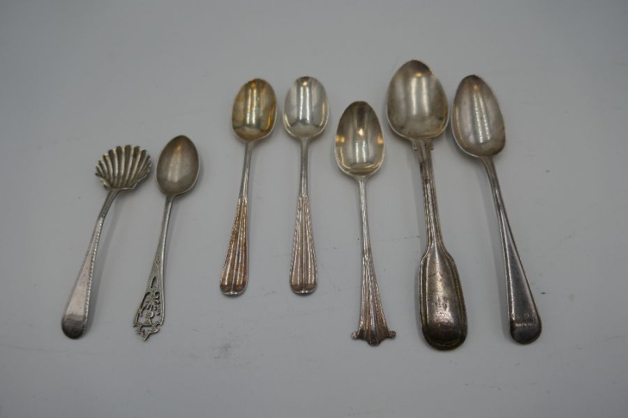 A quantity of silver teaspoons comprising of various hallmarks to include a Georgian spoon 1790 Geor