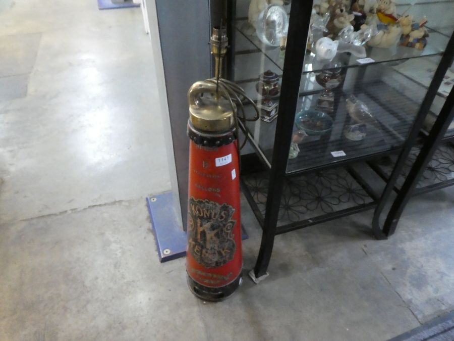 An early 20th century fire extinguisher by Merryweather & Sons, converted to a lamp
