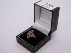 9ct Rose gold Victorian style ring comprising small central opal surrounded by 4 oval aquamarines, f