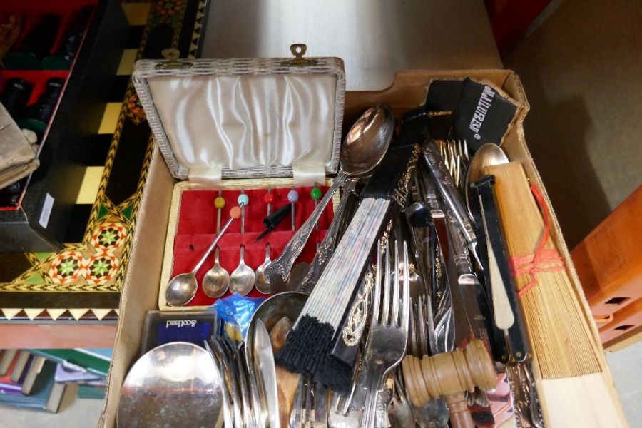 A box of silver plated cutlery and book cigarette cards - Image 2 of 3