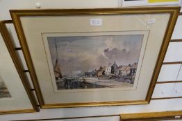 A watercolour of harbour scene by Rowland Hilder, signed 33.5cm x 24.5cm and one other