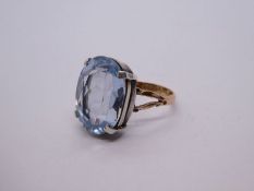 9ct and silver aquamarine dress ring, made from 2 rings, AF, marked 9ct to band, size N, 6.5g approx