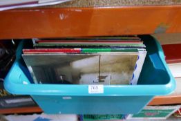 Box of Vinyl LP records mostly 1970's albums including Diana Ross, Gloria Estefan, etc