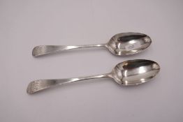 A pair of Georgian, 1774 London, serving spoons, maker's mark George Smith III. Approx 3.83ozt, with