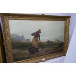 R. Gallon, possibly Robert Gallon (1839 - 1911) an antique oil of women working the land on Cornish