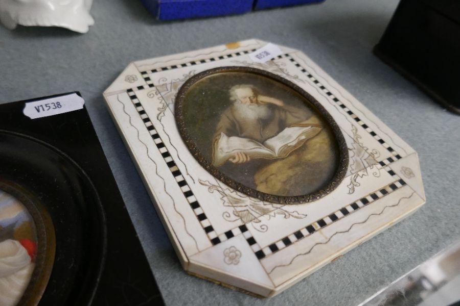Two miniature portraits of Ladies and one other of bearded man reading book - Image 3 of 4