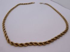 9ct yellow gold ropetwist design neckchain, with lobster claw clasp, 47cm, 24.8g approx, marked 375