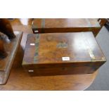 A Victorian burr walnut brass bound desk slope, 45 cms and a similar larger walnut example, 50.5 cms