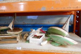 Collection of vintage wooden pond yachts, accessories and boxed 'Oh Penny' dolls house