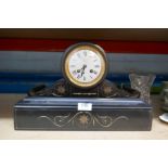 Antique slate cased mantle clock with white enamel dial J. Brunell, Paris