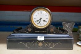 Antique slate cased mantle clock with white enamel dial J. Brunell, Paris