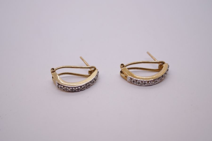 Pair of 9ct and diamond earrings, 1.5cm length, marked 375, 2.8g approx